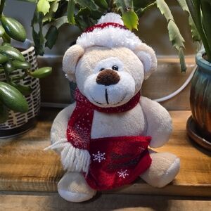 Festive Teddy Bear with Red Scarf